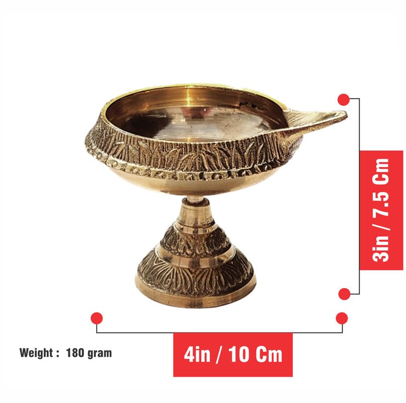 Pure Source India Brass Diya Lamp Akhand Diya, 4 x 3 Inch Traditional Oil Lamp | Brass Deepak for Mandir, Pooja Room, Diwali, Festivals, Home Decor & Religious Ceremonies