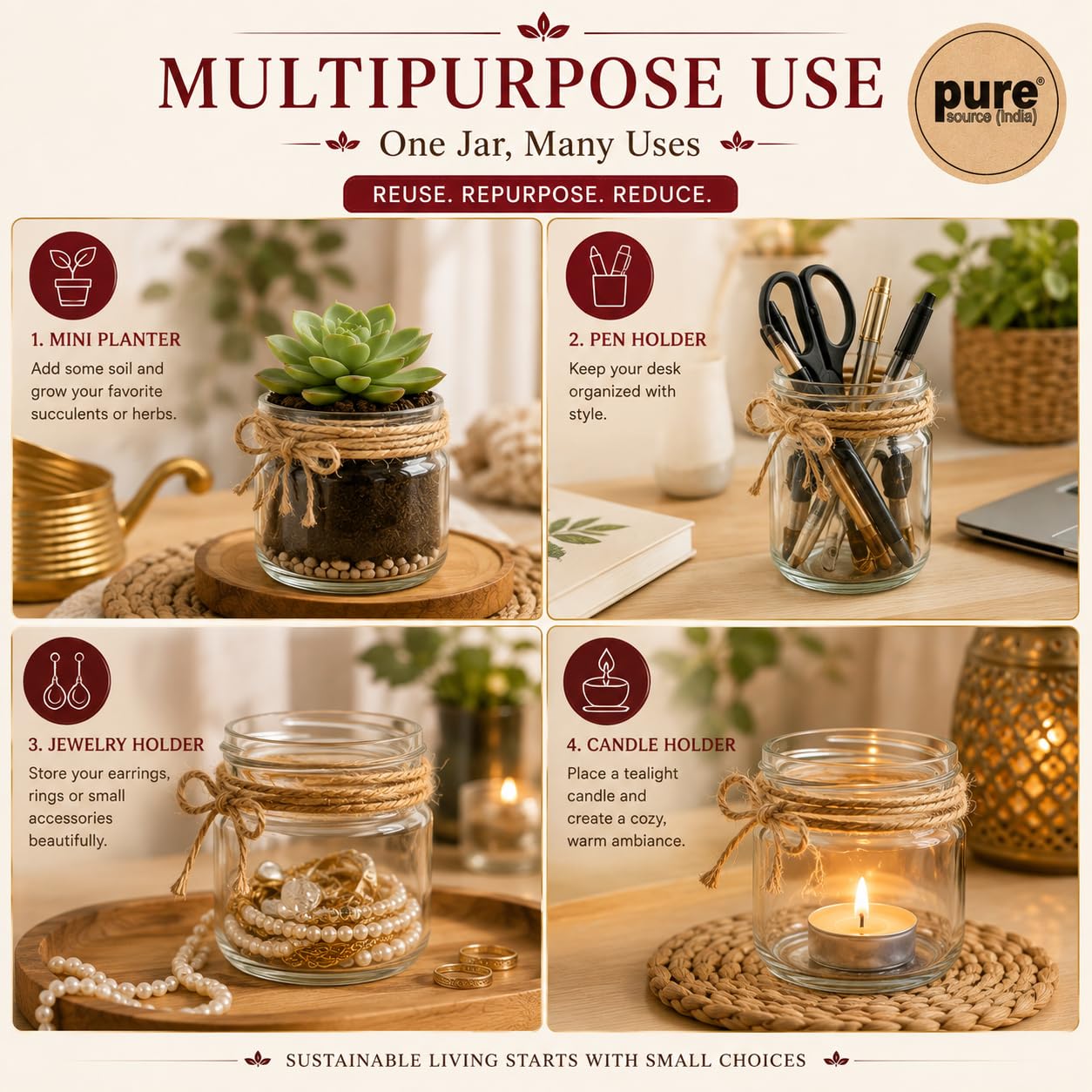 Pure Source India Premium Apple Spice Scented Wax Candle, 150 g | 35–40 Hours Long Burn Time | Aromatherapy Jar Candle for Home Fragrance, Home Decor, Diwali, Raksha Bandhan, Office, Spa & Gifting