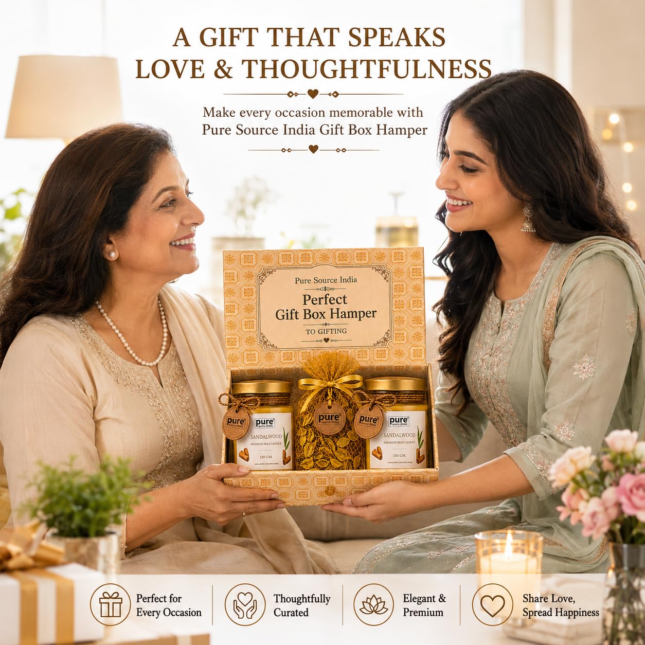 Pure Source India Luxury Festive Gift Box Hamper with Sandalwood Scented Candles & Yellow Potpourri| Premium Gift Set