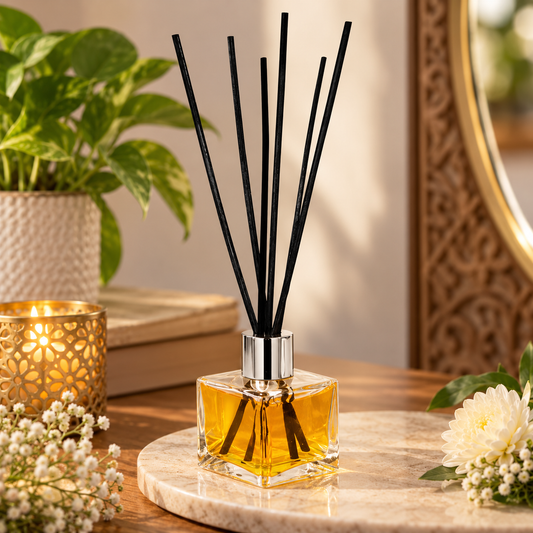 Pure Source India Empty Square Reed Diffuser Glass Bottle Coming with 6 Pcs Black Reed Sticks (30ML)