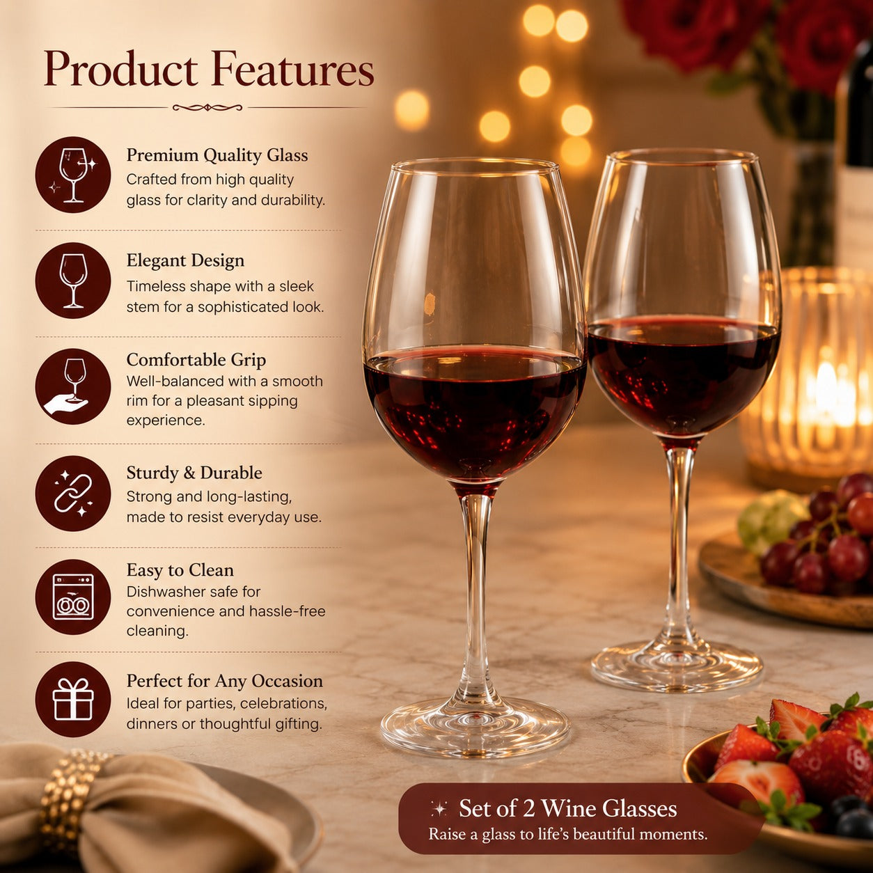 Pure Source India Wine Glass Set of 2, 400 ML Red & White Wine Glasses, Elegant Stemmed Drinking Glasses for Wine, Home, Bar, Restaurant & Gifting