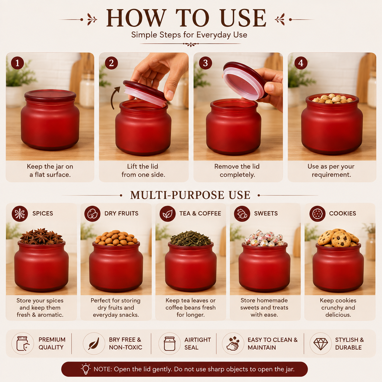 Pure Source India 250 Gm Colored Glass Jar Containers- Red