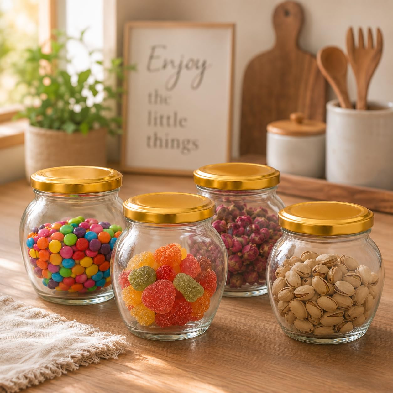 Pure Source India 50ml Glass Matka Jar with Golden Airtight Lid | Leak-Proof Small Glass Container for Spices, Masala, Herbs, Dry Fruits & Kitchen Storage