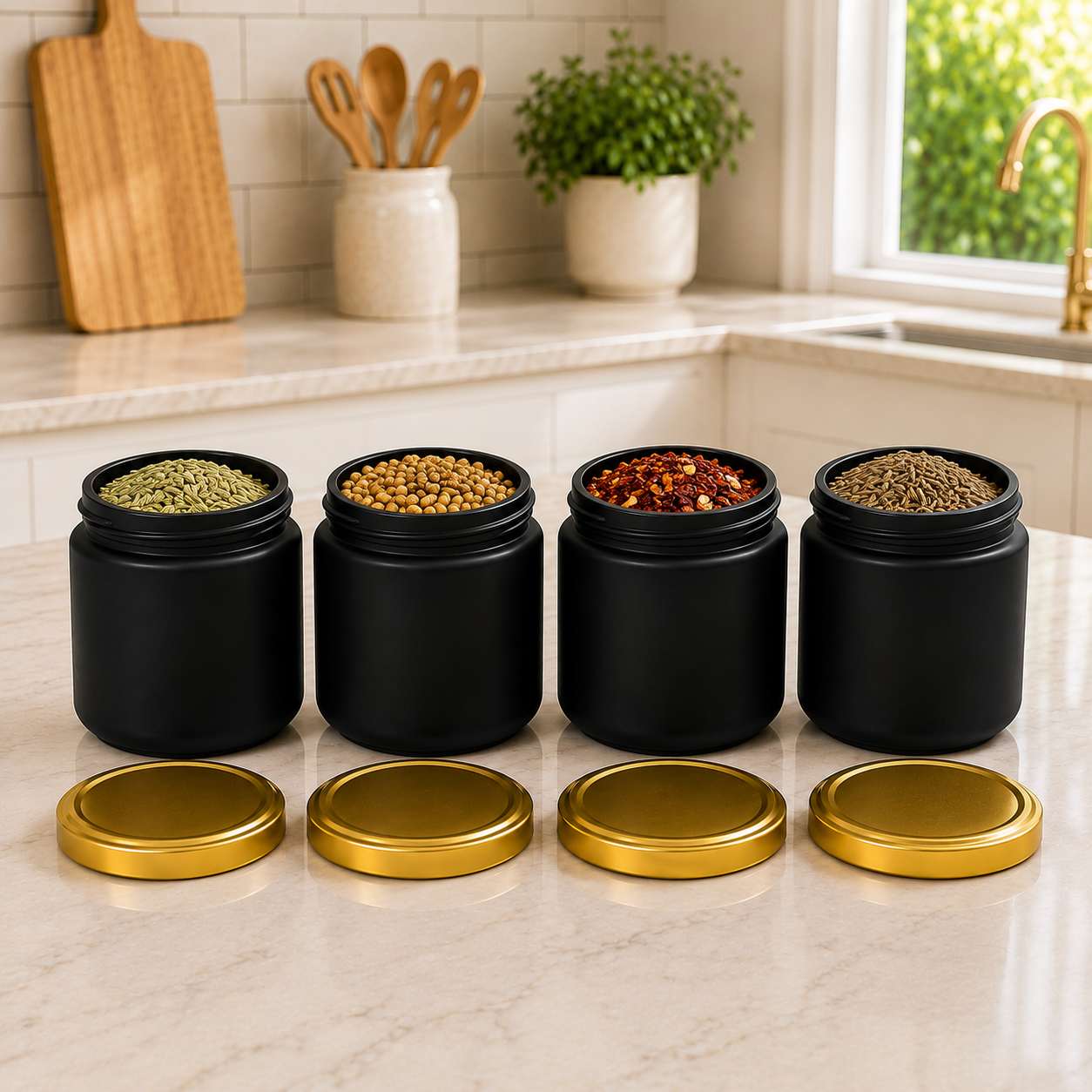 Black Colored Frosted Glass Jar Container with Airtight and Rust Resistance Metal Lid, 150 Gm