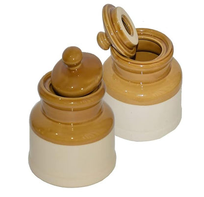 Pure Source India Ceramic Pickle Jar with Lid - 1 Piece, Ivory and Brown