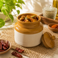 Pure Source India 250gm Ceramic Pickle Jar with Lid | Food-Safe Bharani Jar for Pickle Storage | Ceramic Storage Container for Achaar, Chutney, Masala, Salt, Dry Fruits & Kitchen Organizer (Ivory & Brown)