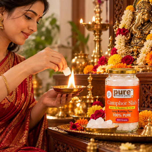 Pure Source India 100% Pure Natural Camphor Slab 500g | Long Burning Camphor for Pooja, Aarti & Home Fragrance