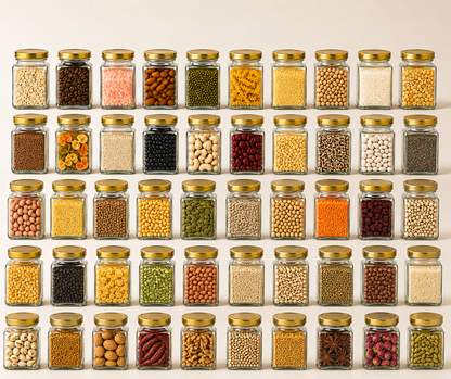 Pure Source India 150gm, Square Glass Jar with Gold Lug Cap | Airtight Food Storage Jar for Honey, Jam, Pickles, Spices & Preserves