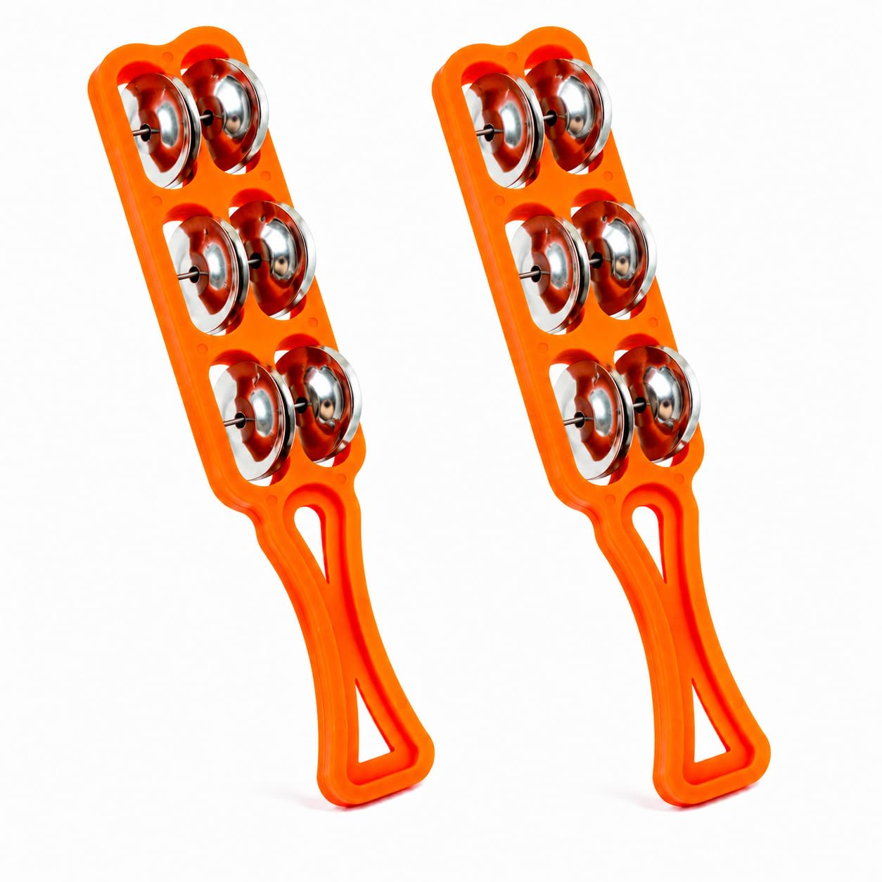 Pure Source India Handheld Plastic Tambourine Pack of 2 | 3-Pair Metal Jingle Percussion Instrument | Ideal for Bhajan, Kirtan, Pooja, Aarti, Garba, Music Practice & Cultural Events | Orange