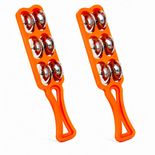 Pure Source India Handheld Plastic Tambourine Pack of 2 | 3-Pair Metal Jingle Percussion Instrument | Ideal for Bhajan, Kirtan, Pooja, Aarti, Garba, Music Practice & Cultural Events | Orange