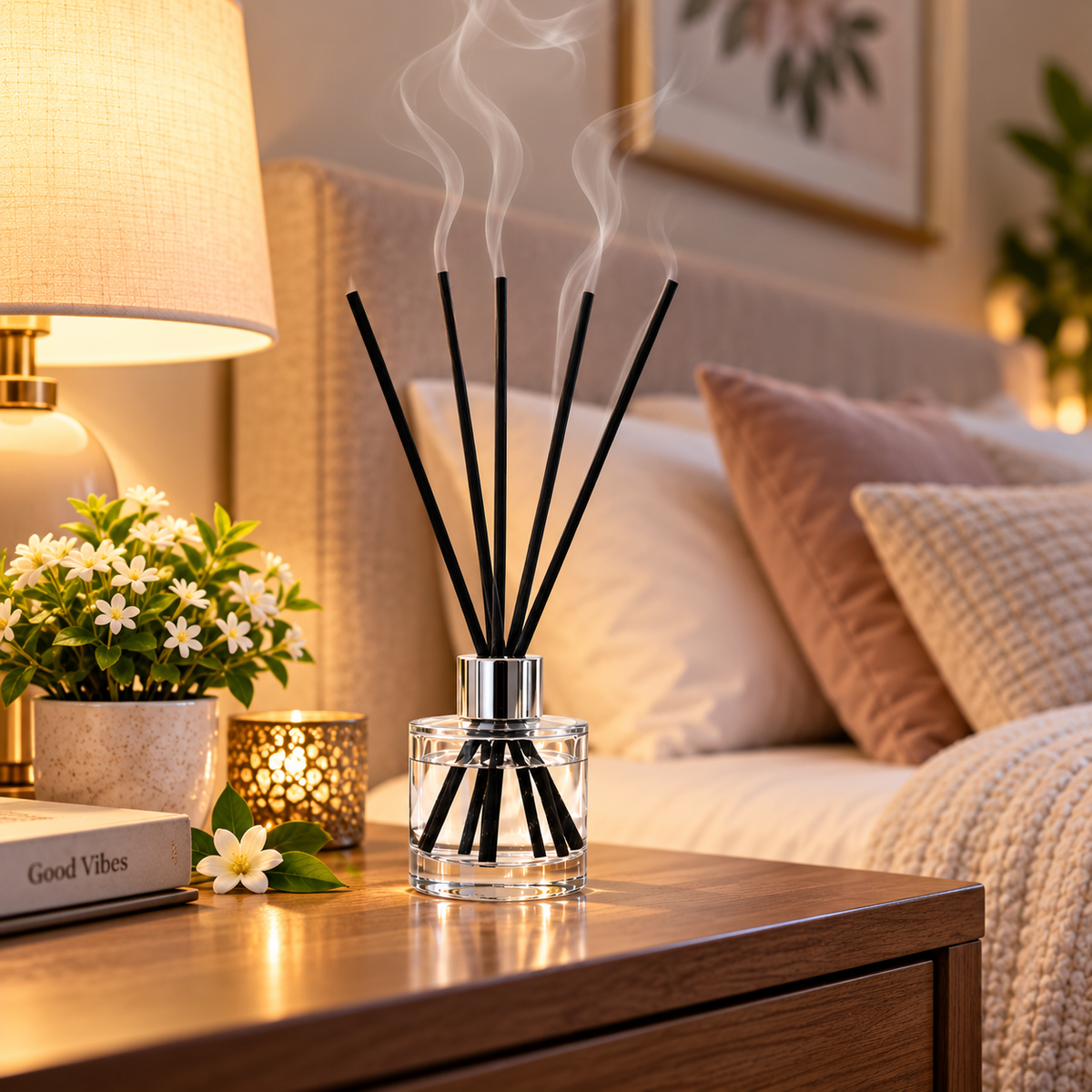 Pure Source India 50ML Empty Round Reed Diffuser Glass Bottle Coming with 6 Pcs Black Reed Sticks