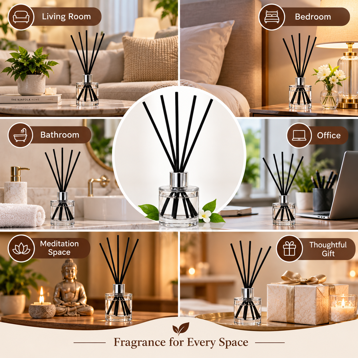 Pure Source India 50ML Empty Round Reed Diffuser Glass Bottle Coming with 6 Pcs Black Reed Sticks