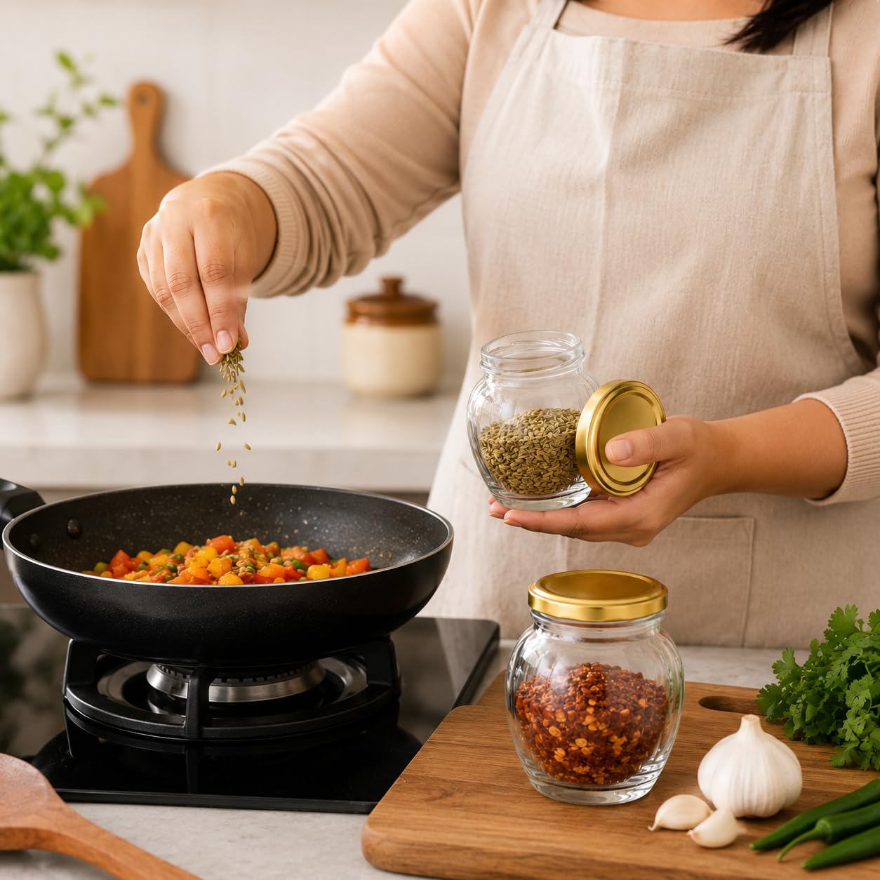 Pure Source India 100ml Glass Matka Jar with Golden Airtight Lid | Leak-Proof Small Glass Container for Spices, Masala, Herbs, Dry Fruits & Kitchen Storage