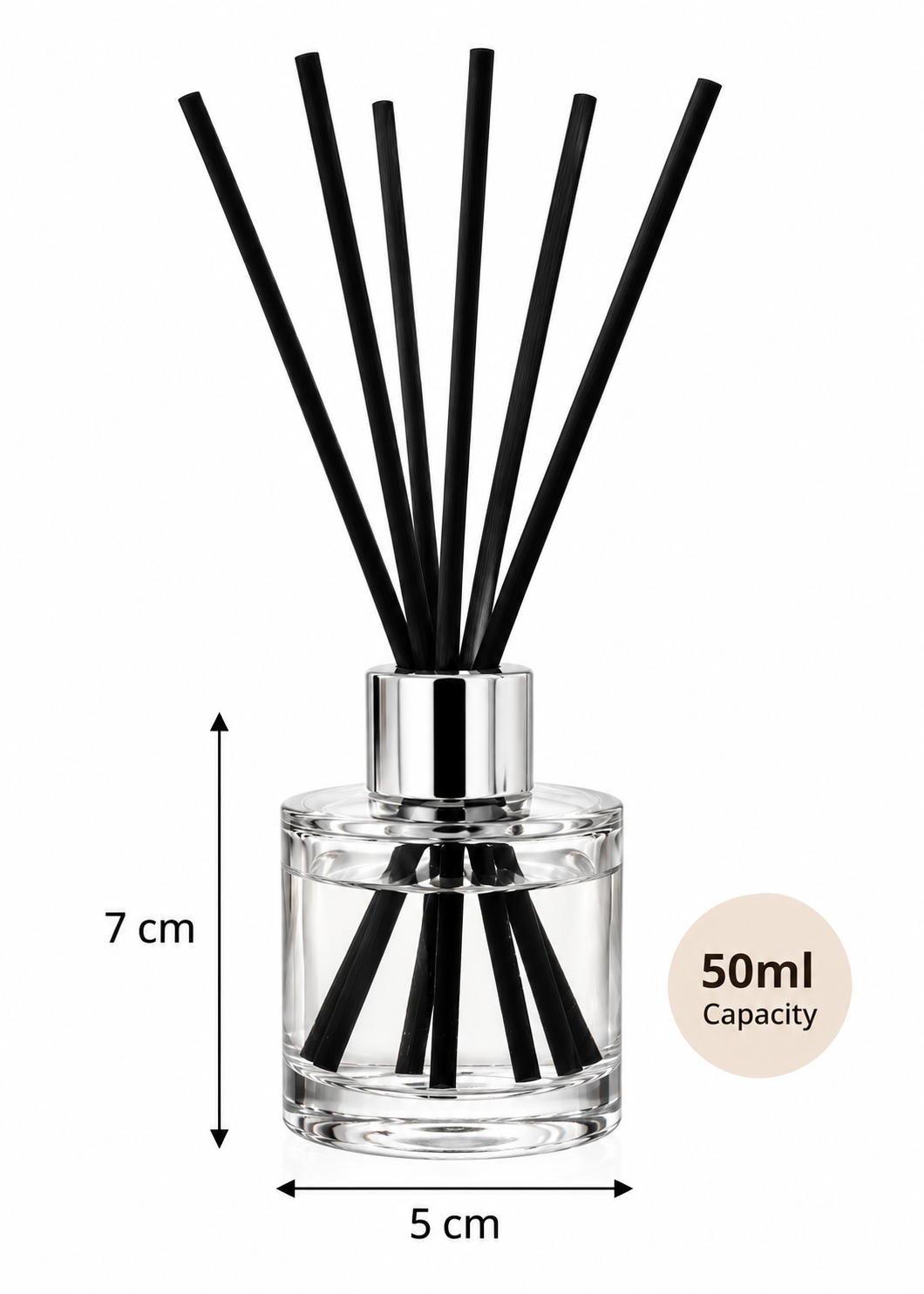 Pure Source India 50ML Empty Round Reed Diffuser Glass Bottle Coming with 6 Pcs Black Reed Sticks