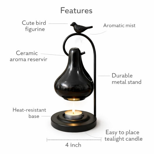 Pure Source India Ceramic Oil Burner with Metal Stand, Hanging Aromatherapy Diffuser, Decorative Bird Design, 9 Inch for Home Décor, Meditation & Gifting