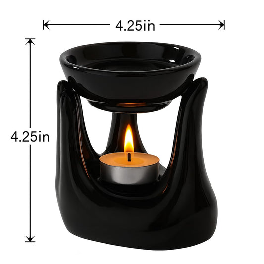 Pure Source India Ceramic Hand Type Oil Burner for Home, Office, with 1 Tea Light Candle, Made by Porcelain