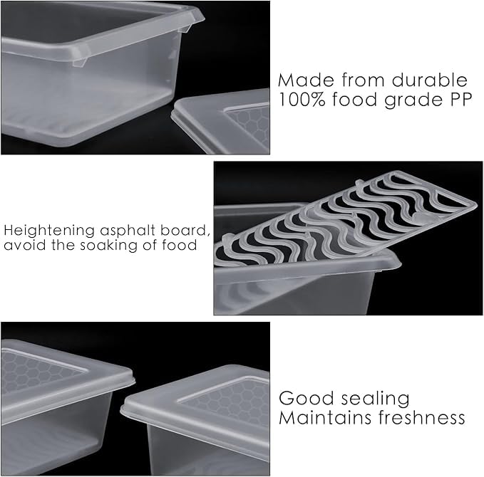 Pure Source India Fridge Storage Containers With Removable Drain Plate Rectangle (1000ml) (28cm) (2 pcs)