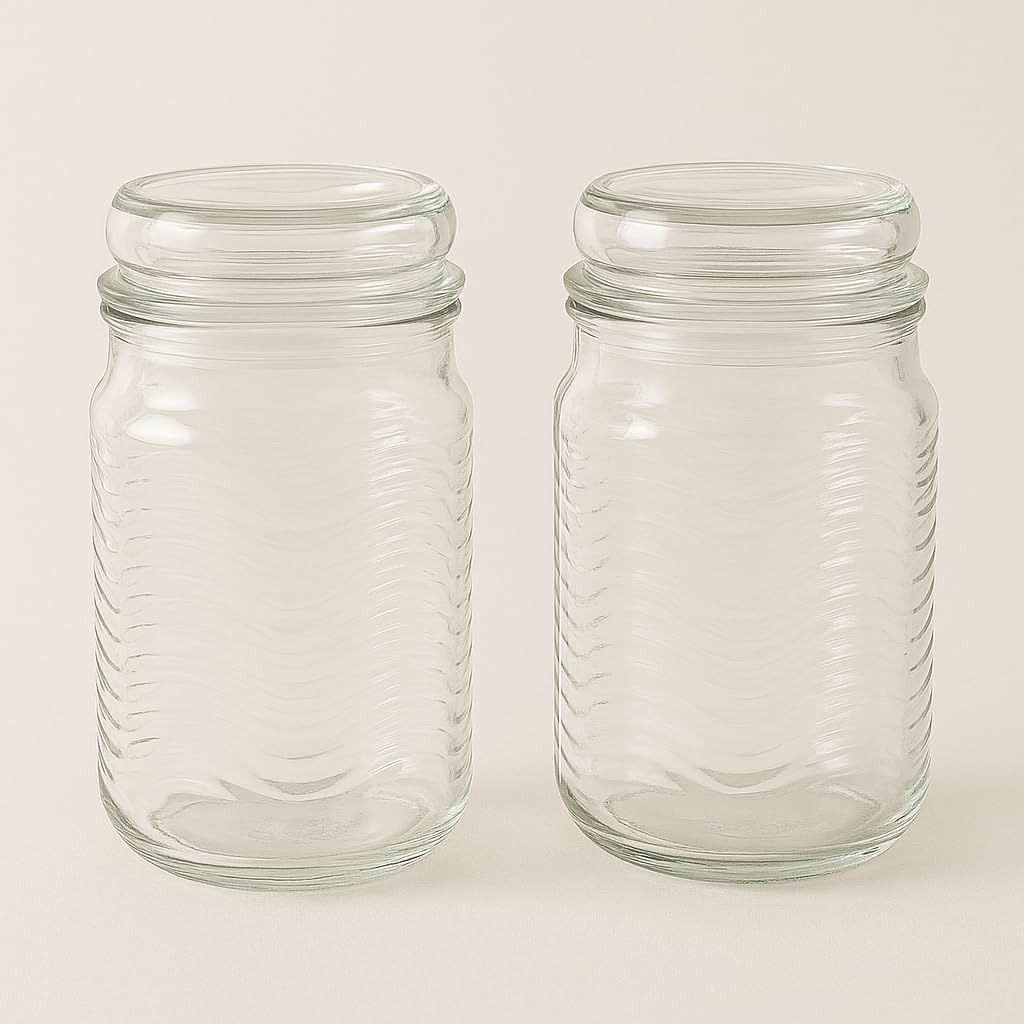Pure Source India 500 ml Glass Jar Container with Airtight Lid | Wavy Design Storage Jar for Kitchen | Ideal for Dry Fruits, Snacks, Cookies, Spices & Multipurpose Use