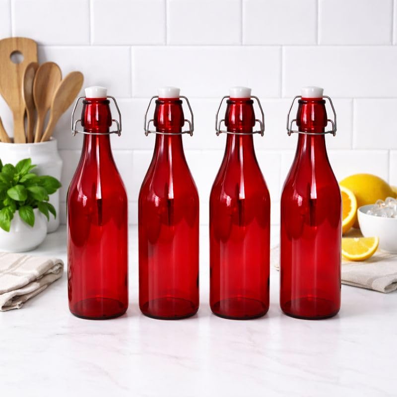 Premium 250ml Glass Water Bottle with Airtight Flip Top Cap | Leakproof & Reusable Bottle for Water, Juice, Oil, Vinegar