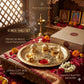 Pure Source India Pure Brass Pooja Thali Set of 7 Pieces with Gift Box, 11 Inch Traditional Puja Thali Set | Brass Pooja Items for Diwali, Mandir, Home, Office, Wedding & Return Gifts