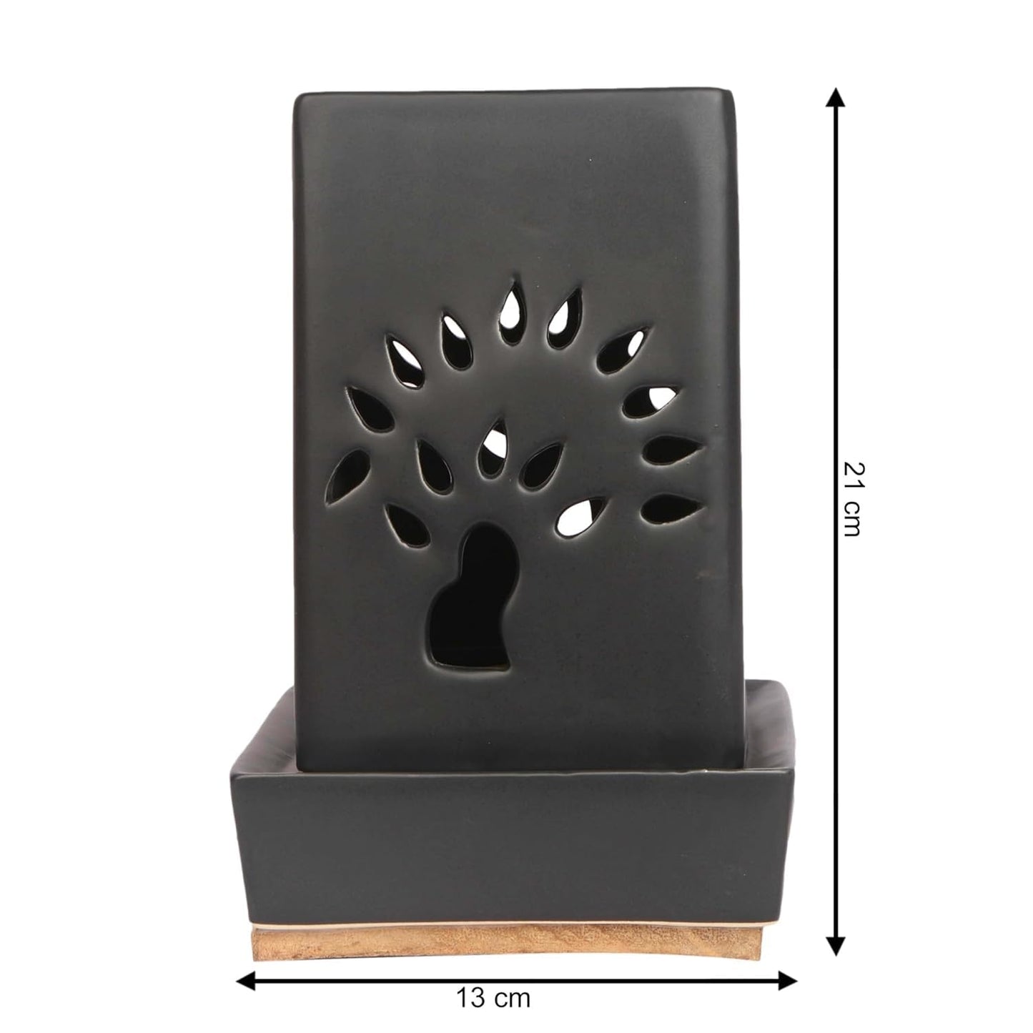 Pure Source India Ceramic Electric Aroma Oil Burner with Tree Cut-Out Design – 21 cm Decorative Fragrance Warmer (Black)