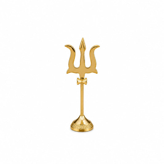 Brass Trishul with Damru Statue for Home Temple, Pooja Room & Shiv Worship | Decorative Trident Idol for Mandir, Office, Car Dashboard & Spiritual Décor