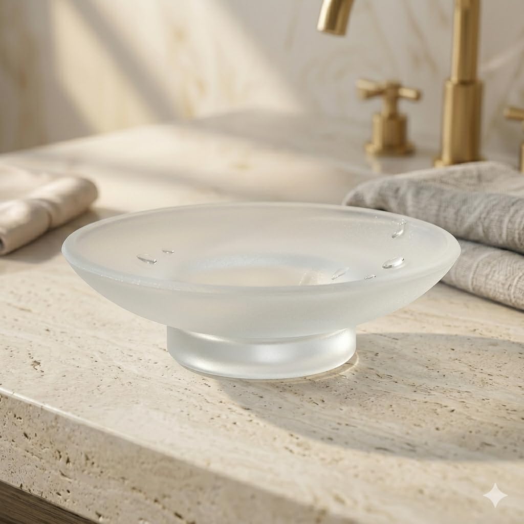 Pure Source India Glass Soap Dish for Bathroom or Kitchen, Forstater Round (3.25 cm)