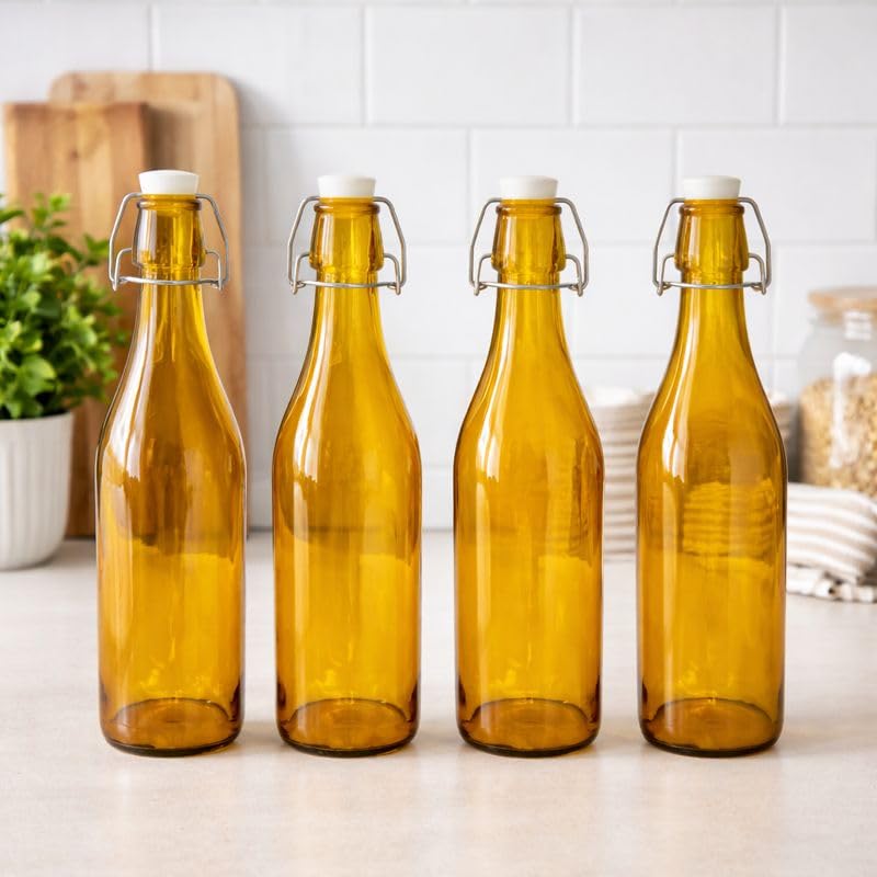 Premium 250ml Glass Water Bottle with Airtight Flip Top Cap | Leakproof & Reusable Bottle for Water, Juice, Oil, Vinegar