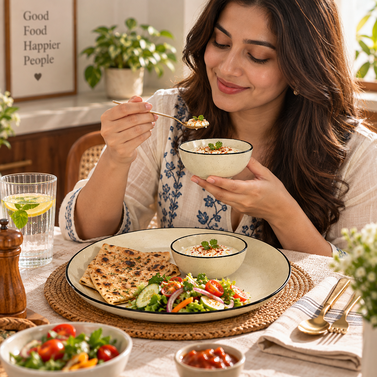 Pure Source India 10 Inch Plate & 200 ml Bowl Speckled Ceramic Chip & Dip Serving Platter with Bowl