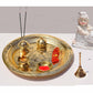 Pure Source India Pure Brass Pooja Thali Set with Gift Box, 9 Inch Traditional Puja Thali & Pooja Articles | Brass Pooja Set for Diwali, Mandir, Home, Office, Wedding & Return Gifts