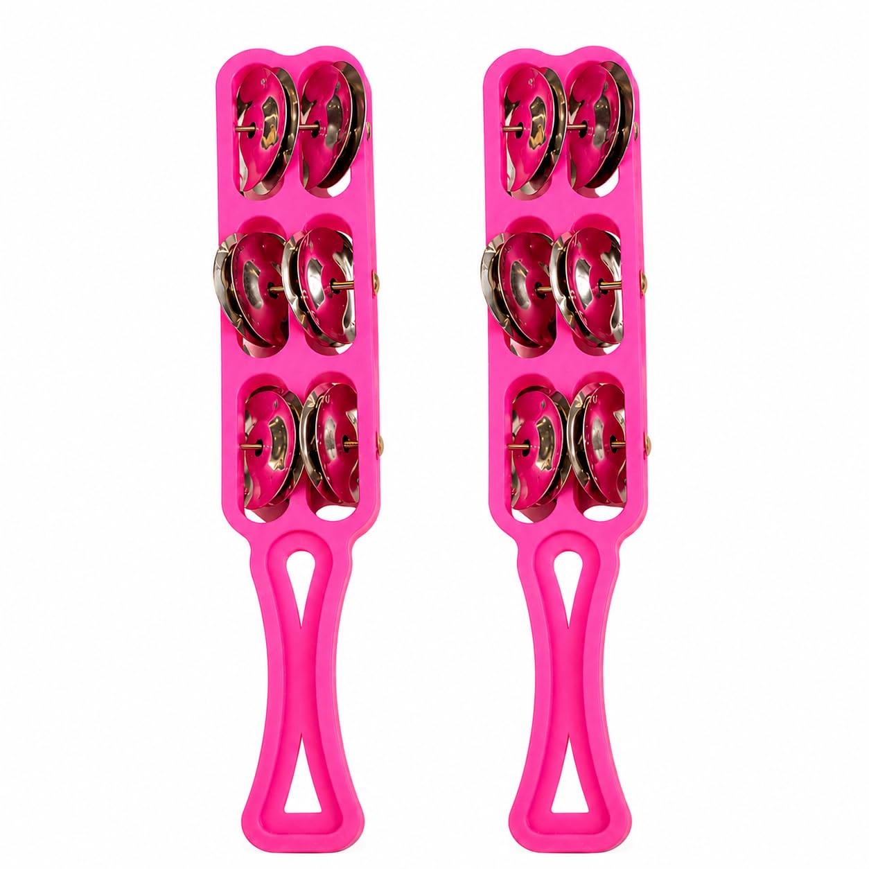 Pure Source India Handheld Plastic Tambourine Pack of 2 | 3-Pair Metal Jingle Percussion Instrument | Ideal for Bhajan, Kirtan, Pooja, Aarti, Garba, Music Practice & Cultural Events | Pink