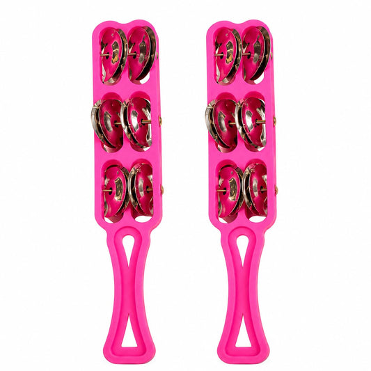 Pure Source India Handheld Plastic Tambourine Pack of 2 | 3-Pair Metal Jingle Percussion Instrument | Ideal for Bhajan, Kirtan, Pooja, Aarti, Garba, Music Practice & Cultural Events | Pink