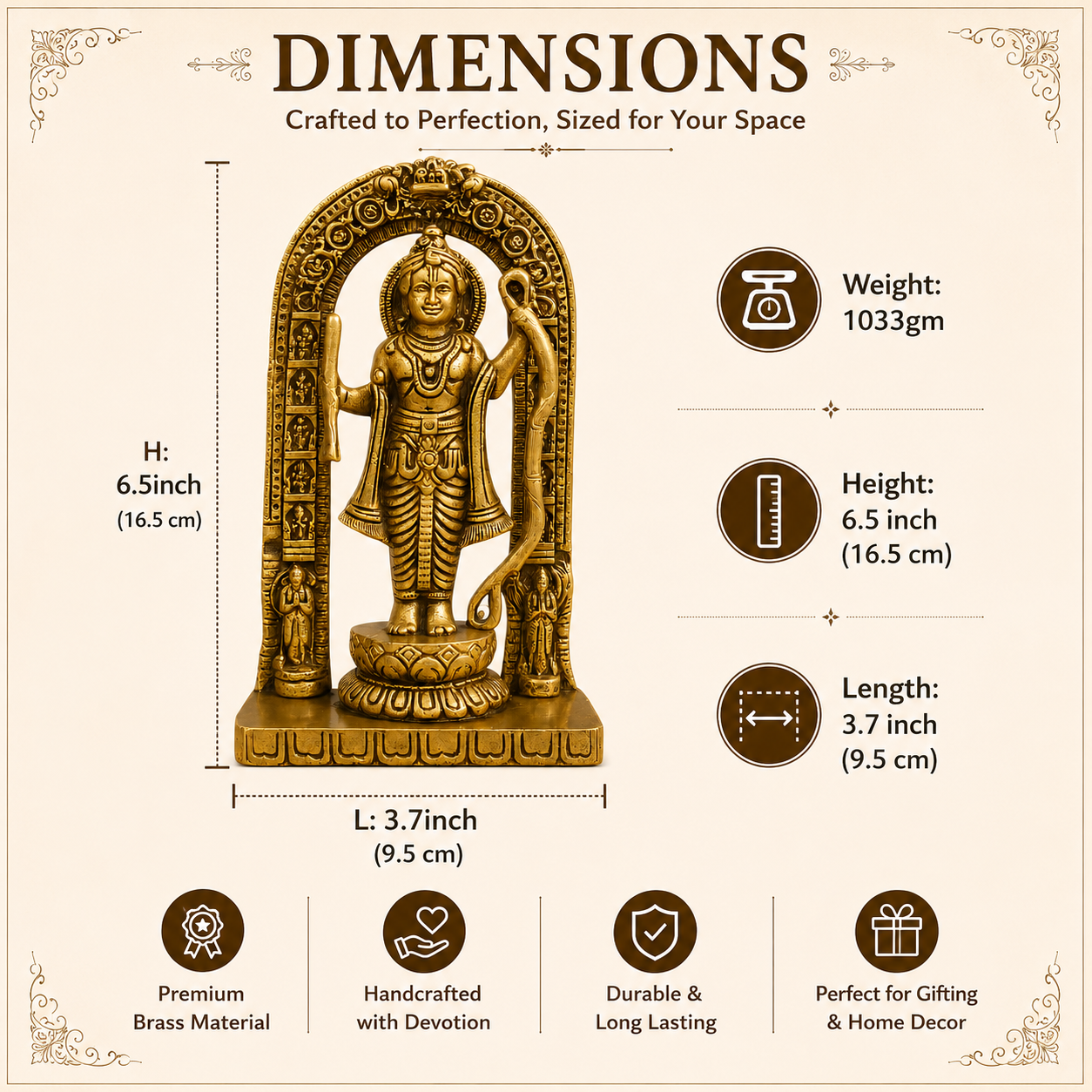 Brass Lord Rama Idol 6.5 Inch | Ram Ji Murti for Mandir, Pooja, Home Office Decoration, Gift Purpose and Festivals & Religious Gifts