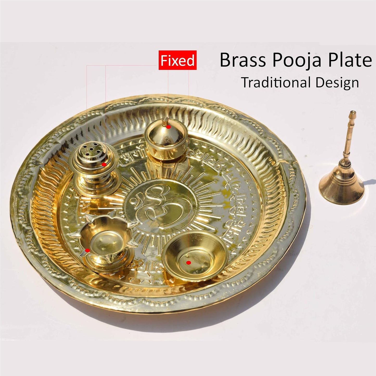 Pure Source India Pure Brass Pooja Thali Set with Gift Box, 9 Inch Traditional Puja Thali & Pooja Articles | Brass Pooja Set for Diwali, Mandir, Home, Office, Wedding & Return Gifts