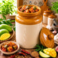 Pure Source India Ceramic Pickle Jar with Lid -Ivory and Brown