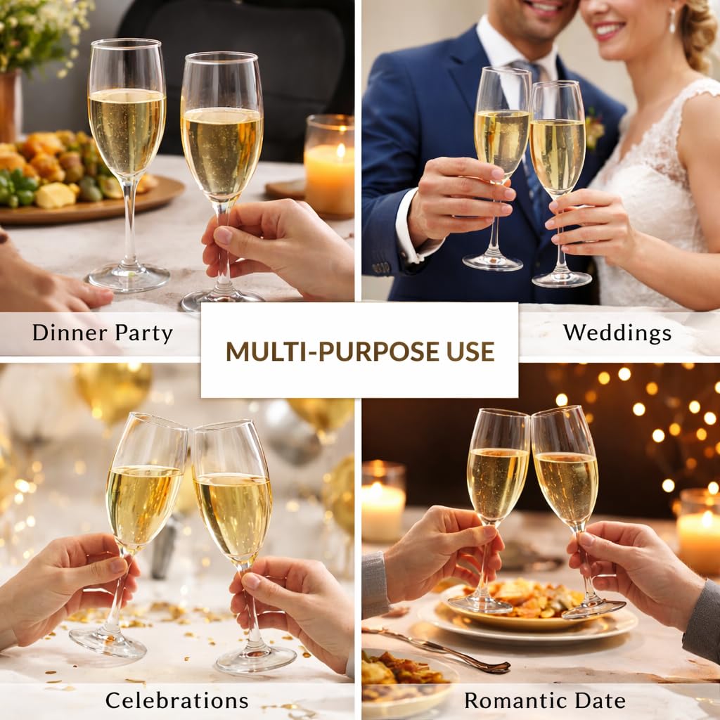 Pure Source India 200ml Wine Glass Set of 2 | Elegant Clear Glass Champagne Flutes | Durable Stemware for Wine, Champagne, Cocktails, Mocktails, Party, Dining & Home Use