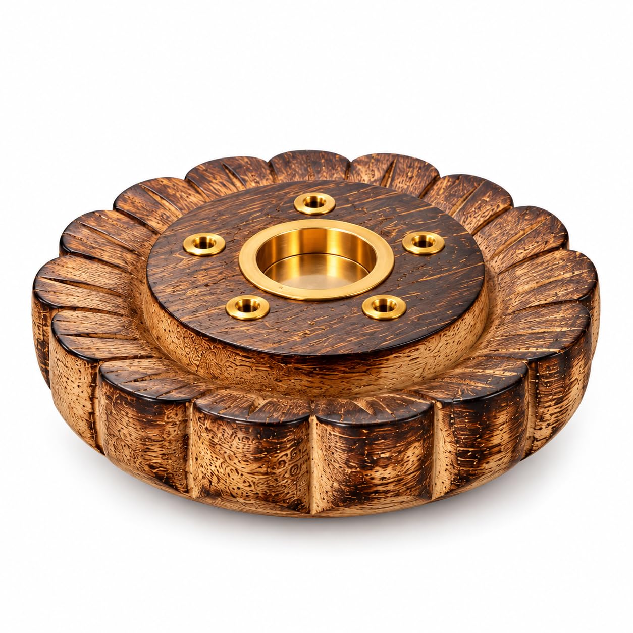 Pure Source India Lotus Design Wooden Incense & Dhoop Cone Holder | 5 Stick Agarbatti Stand for Pooja Room