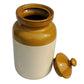 Pure Source India Ceramic Pickle Jar with Lid - 1 Piece, Ivory and Brown