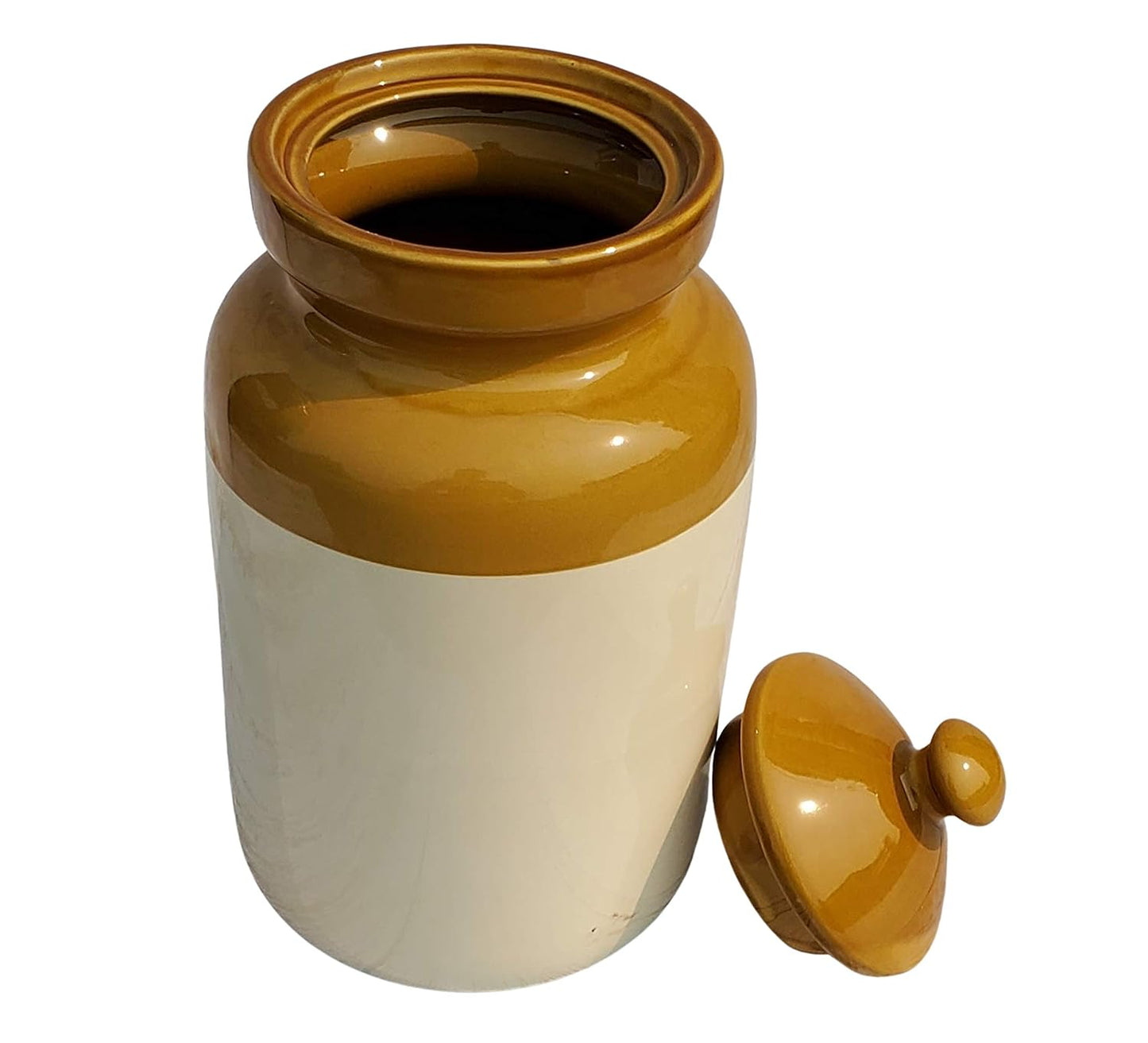 Pure Source India Ceramic Pickle Jar with Lid - 1 Piece, Ivory and Brown