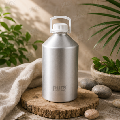 Pure Source India Aluminum Empty Bottle 5 Ltr. with Inner Lid & Cap – Ideal for Essential Oils, Oil Blends, Cosmetics and Liquid Storage (Copy) (Copy)