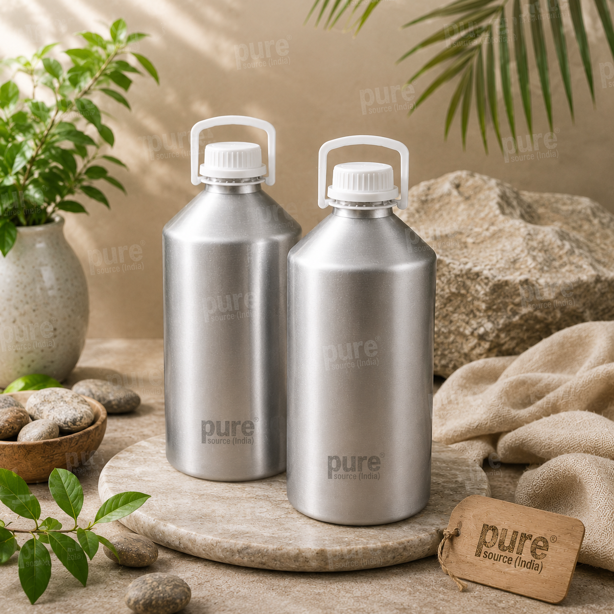 Pure Source India Aluminum Empty Bottle 5 Ltr. with Inner Lid & Cap – Ideal for Essential Oils, Oil Blends, Cosmetics and Liquid Storage (Copy) (Copy)