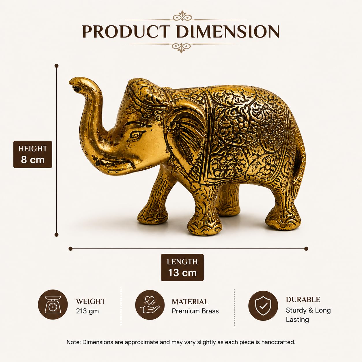 Brass Elephant Statue for Home Decor, Good Luck, Vastu, Feng Shui, Office & Gift – Handmade Decorative Elephant Figurine for Wealth & Prosperity
