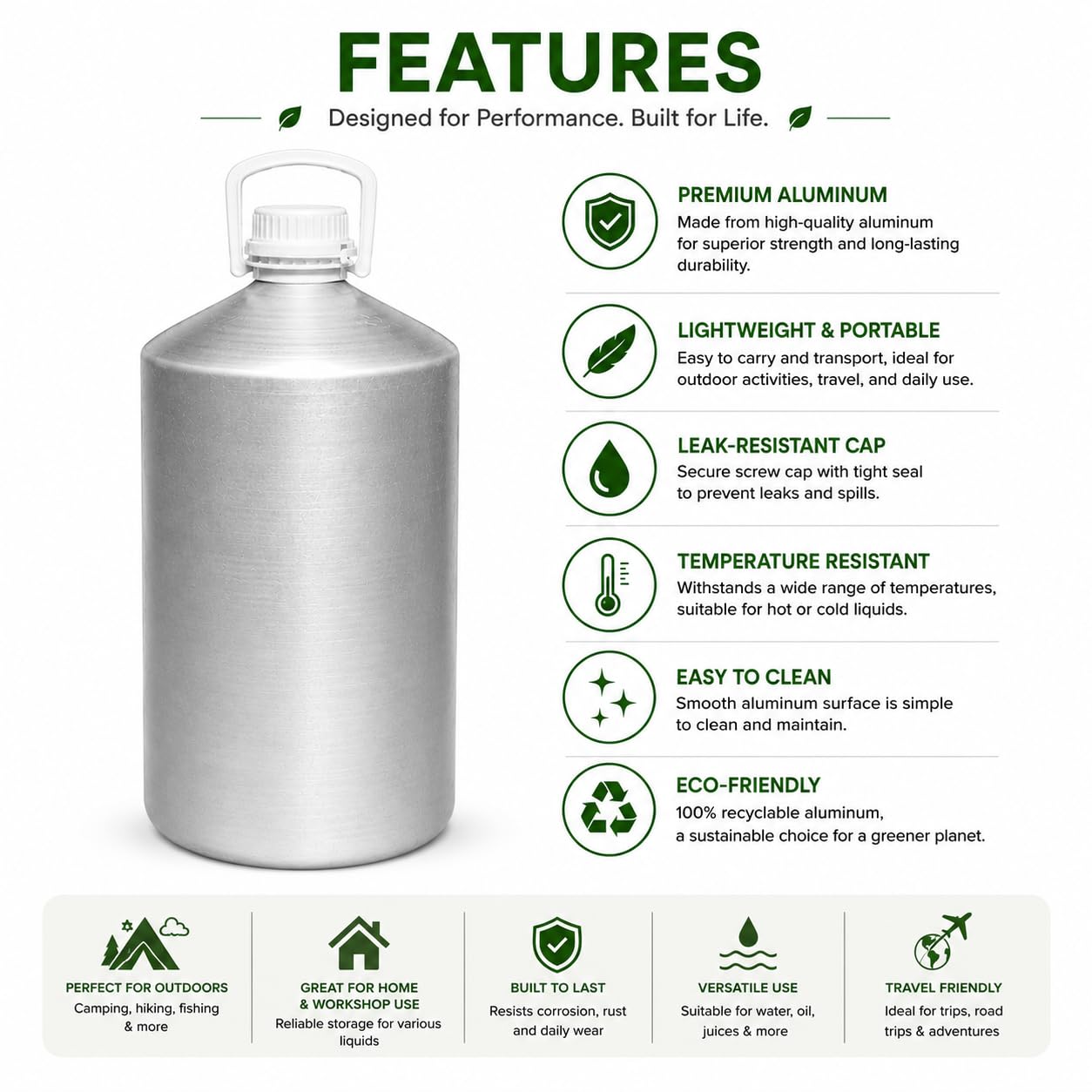Pure Source India Aluminum Empty Bottle 5 Ltr. with Inner Lid & Cap – Ideal for Essential Oils, Oil Blends, Cosmetics and Liquid Storage (Copy) (Copy)