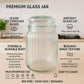 Pure Source India Premium 500ml Ribbed Glass Storage Jar with Airtight Lid | Clear Multipurpose Container for Kitchen Storage | Ideal for Dry Fruits, Snacks, Spices, Cookies, Sugar & More