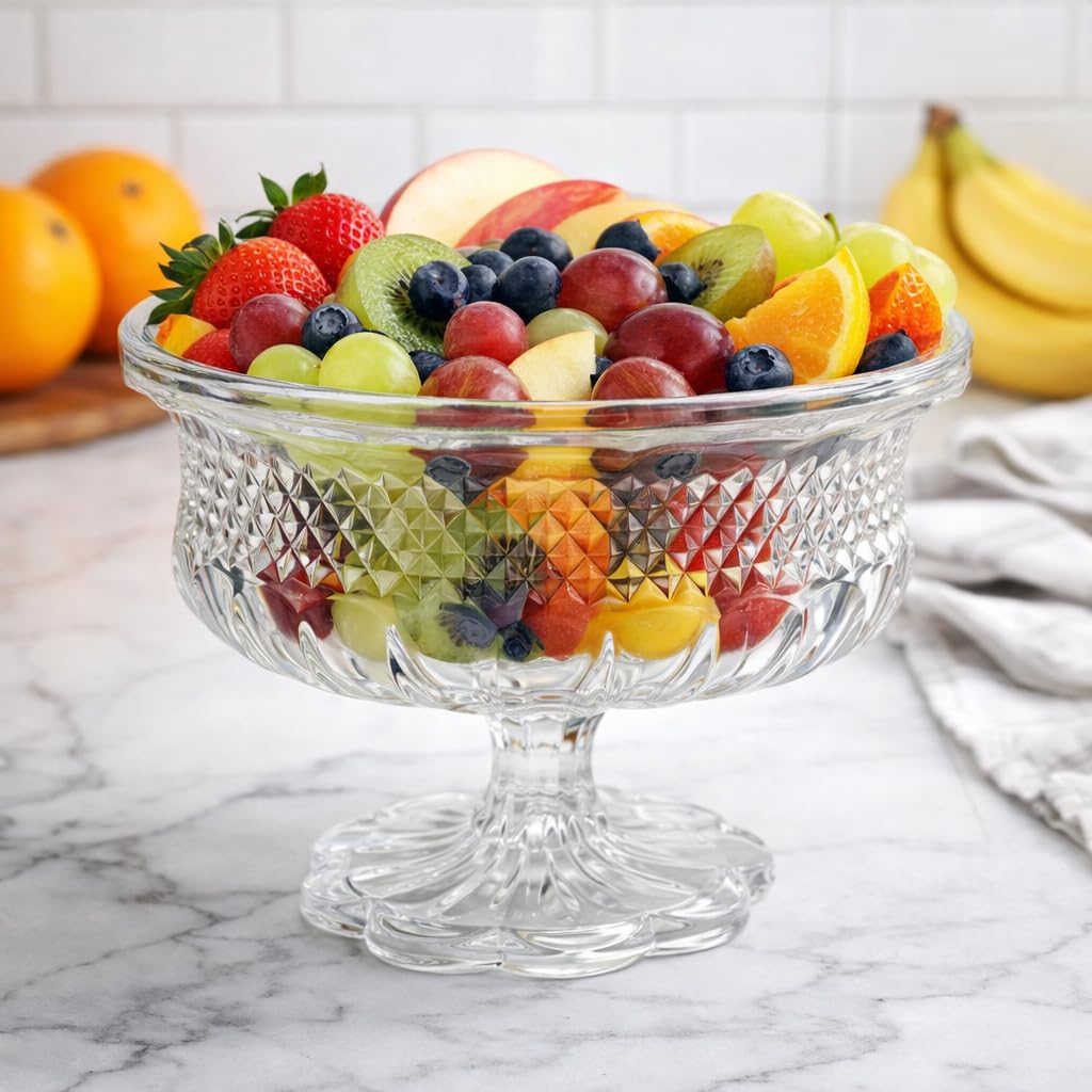 Pure Source India Premium Crystal Footed Fruit Bowl – Elegant Multipurpose Serving Dish (7.75” x 5.75”)