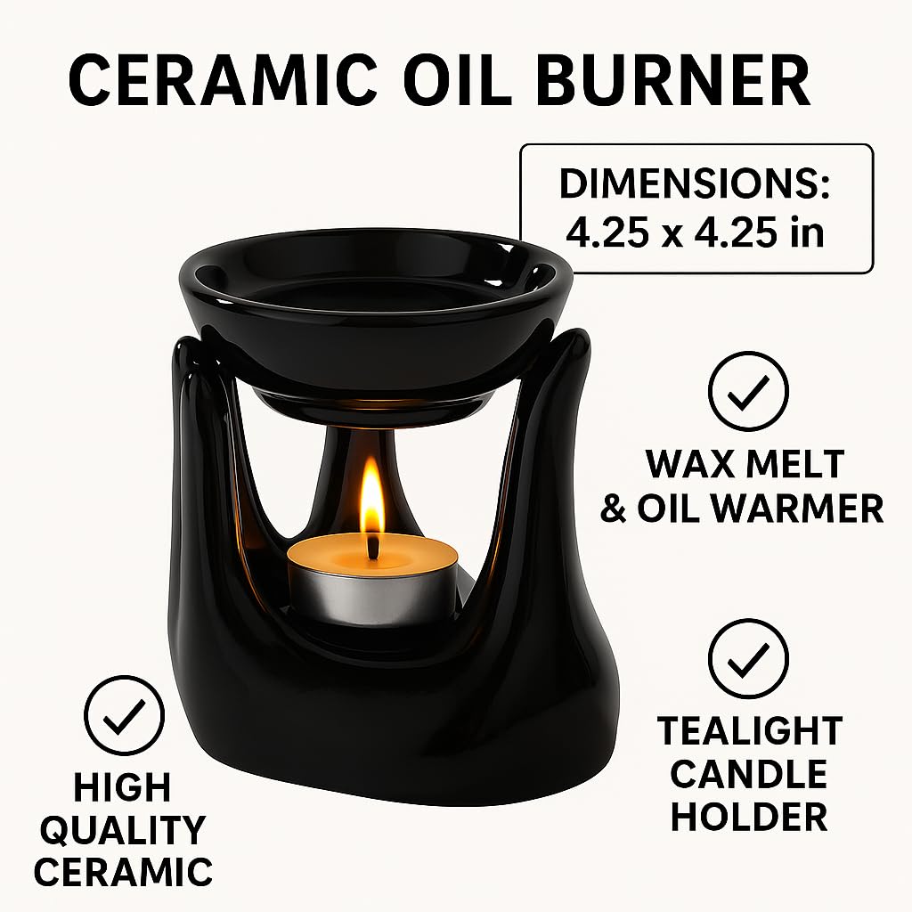 Pure Source India Ceramic Hand Type Oil Burner for Home, Office, with 1 Tea Light Candle, Made by Porcelain