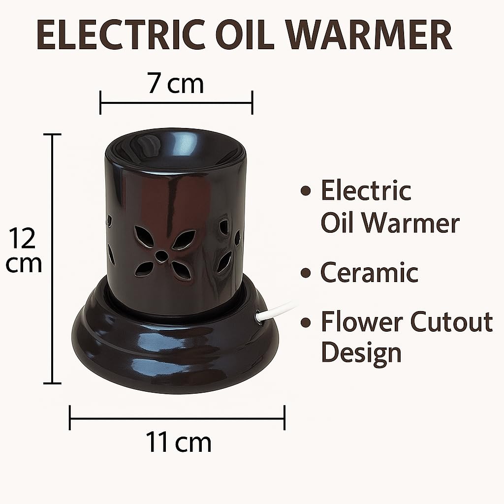 Pure Source India Ceramic Mini Electric Aroma Oil Burner with 10ml Lavender Essential Oil – Decorative Fragrance Diffuser for Home, Office & Spa