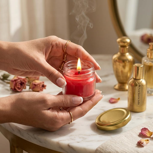 Pure Source India 20 Gram Set of 12 pcs Scented Mini Glass Jar Candle with Rose Fragrance