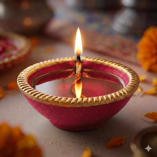 Pure Source India Elegant Pink Color (1 Pieces)Traditional Handmade Earthen Clay Big Size Diya for Laxmi Pooja| Premium Terracotta Akhand Jyoti for Diwali, Puja & Festive Décor
