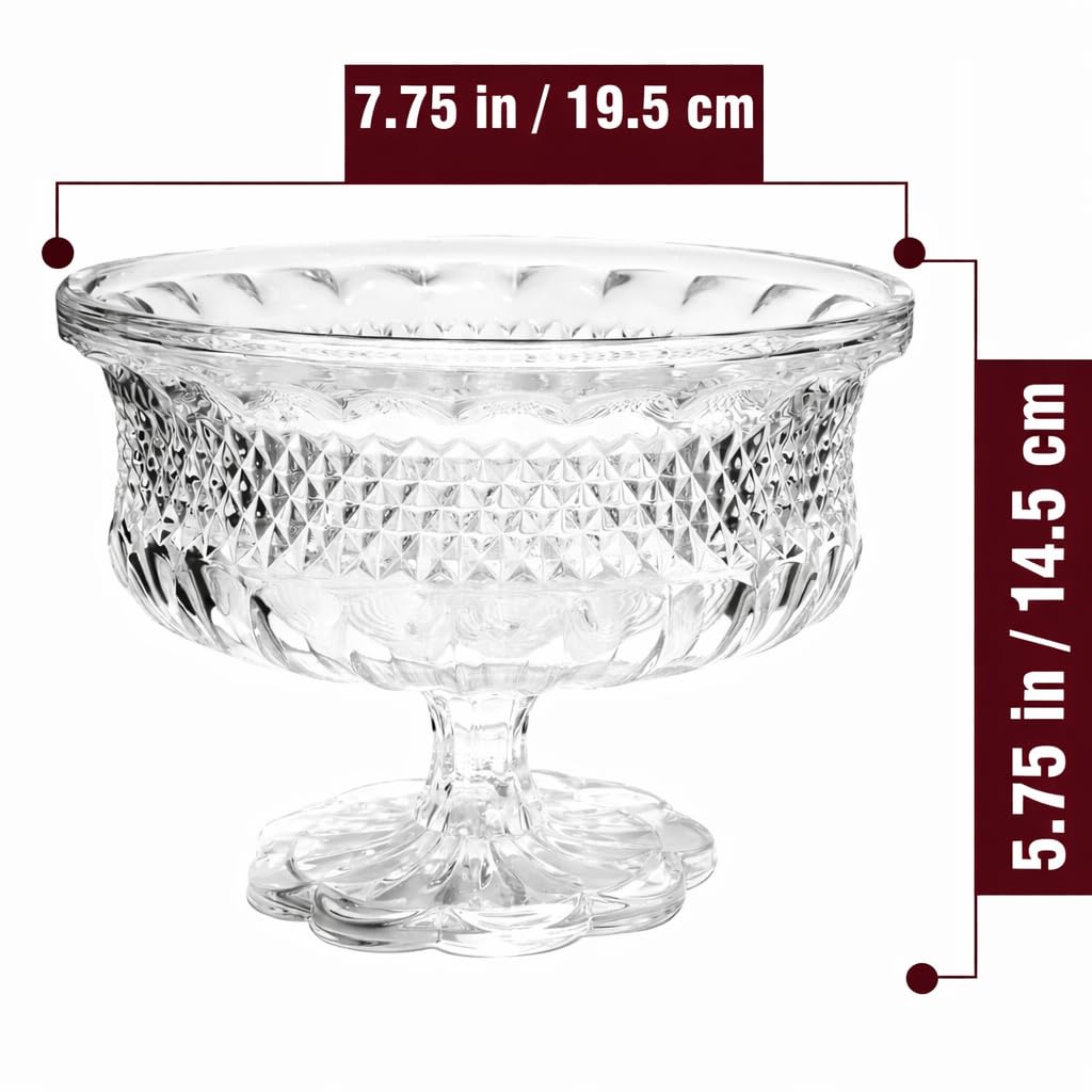 Pure Source India Premium Crystal Footed Fruit Bowl – Elegant Multipurpose Serving Dish (7.75” x 5.75”)